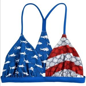 RED WHITE AND BLUE Pelagic Rio bikini top